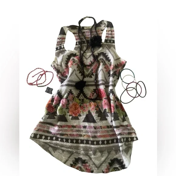 Bundle featuring Multicolor Floral Aztec Inspired Patterned Tank & Accessories - Picture 1 of 13